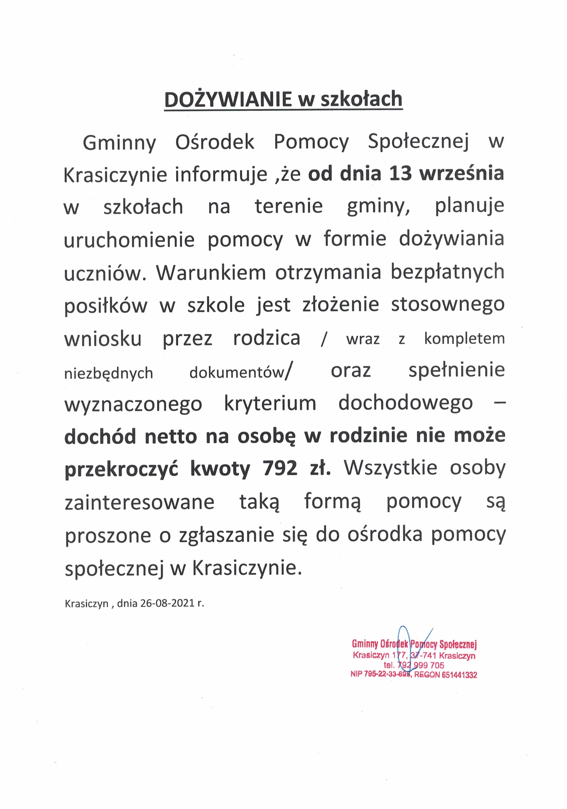 Dożyw. w szkole