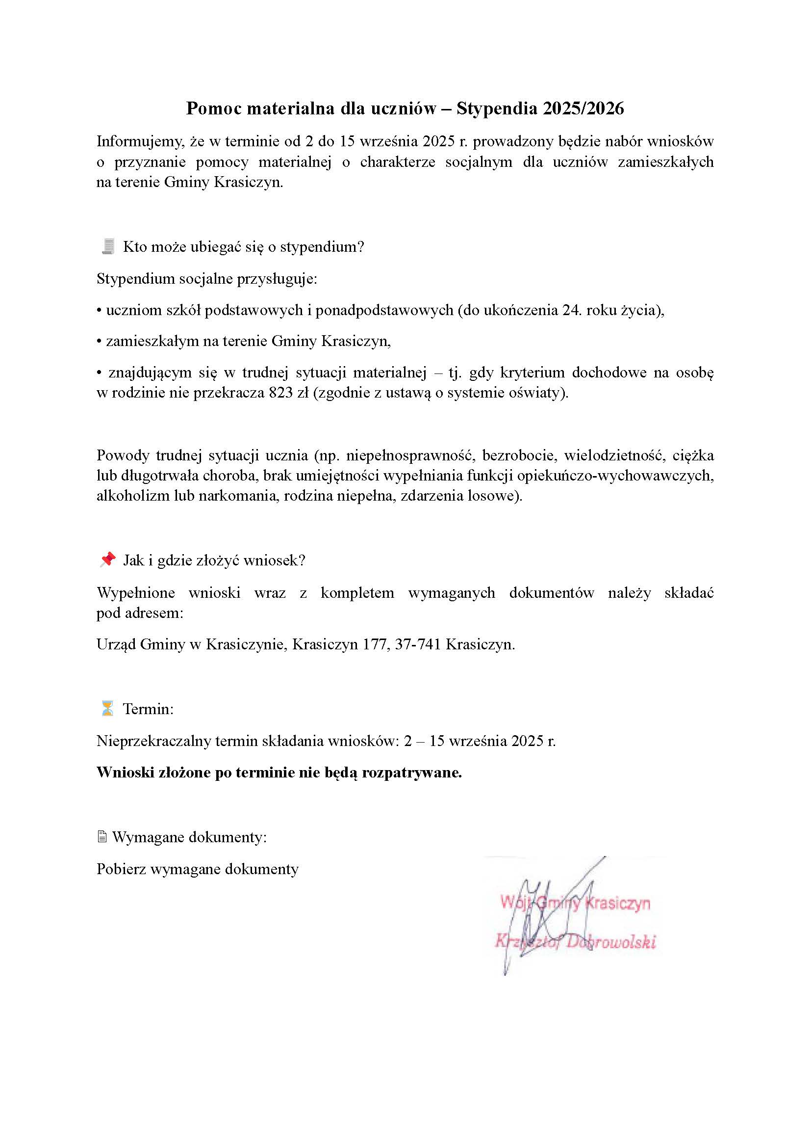 Informacja na stronę
